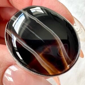 925 Banded ONYX Cabachon Round Ring 10